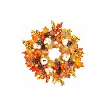 Couronne de Citrouille Artificielle en Feuille d'érable pour Porte d'entrée 45cm Couronne de Feuille d'érable de Thanksgiving, Décorations Murales