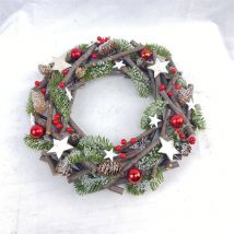 Cyslmuk - Couronne de décoration de Noël avec branches en bois et sapin 30 cm - Heurtoir de porte à suspendre au mur - Pendentif de décoration