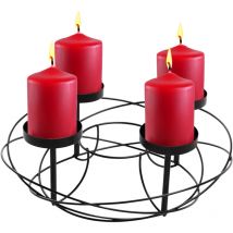 Couronne de l'Avent en métal noir - Ø 37 cm - Porte-bougies avec 4 supports
