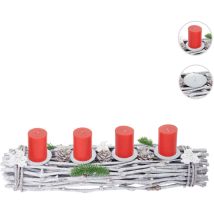 Couronne De L'Avent, Oblongue, Décoration De Noël, Composition De L'Avent, Bois, 60x16x9cm Blanc/gri