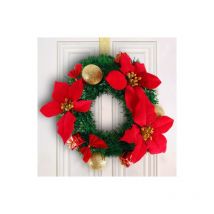 Couronne de Noël 25cm rouge Fleurs et boules