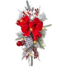 Couronne de Noël artificielle avec guirlande d'escalier, fenêtre, porte d'entrée, guirlande lumineuse