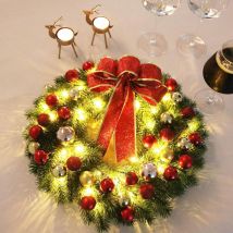 Couronne de Noël avec 40 lumières led Décoration de fête de Noël à piles 40,64 cm avec minuterie Crochet en métal