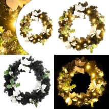 Couronne de Noël avec lumières LED Noir 60 cm PVC - Couronne De Noel - Couronne Lumineuse - Décoration Noel - Guirlande Lumineuse - Lumière Led