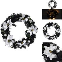 Vidaxl - Couronne de Noël avec lumières led Noir 60 cm pvc - Couronne De Noël - Couronnes De Noël - Couronnes - Couronne De Noël Avec Décoration
