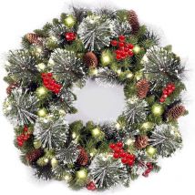 Couronne de Noël en épicéa avec lumière led à suspendre pour porte d'entrée, décoration de Noël pour intérieur et extérieur,Idéal pour les