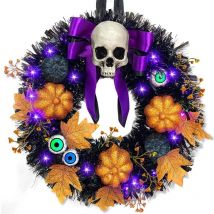 Aafgvc - Couronne de Noël Halloween Cercle Teng noir feuille d'érable citrouille squelette avec guirlande lumineuse - b