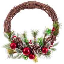 Couronne de l'Avent – 30 cm – Décoration Noël bois vert rouge – Largeur