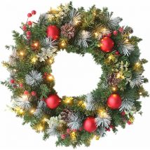 Couronne de Noël pour porte d'entrée avec 20 led, guirlande lumineuse en pvc, alimentée par piles, guirlande lumineuse rouge et verte pour porte