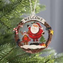 Couronne de Noël pour Porte d'entrée, Père Noël Couronne de Noël Tressée, Décoration de Couronne Tressée de Noël, Couronne Welcome pour Noël pour