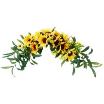 Couronne de tournesol artificielle décorative pour porte d'entrée, fausses fleurs à suspendre au mur, pour porte d'entrée, mariage, maison,