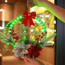 Couronne Décoration de Noël Lumineuse, 40CM Couronne de Noël avec led, Décoration de Porte de Noël, Guirlandes pour Décoration Intérieure et