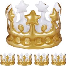Relaxdays - Couronne gonflable, lot de 5, accessoire costume de princesse, prince, roi et reine, carnaval et fêtes, dorée