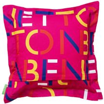 Benetton - Coussin 40x40 cm 300gr, 100% coton rose avec logo multicolore Casa Multicolore