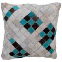 Coussin fait à la main en peau de vache 45x45 turquoise DIMEDE