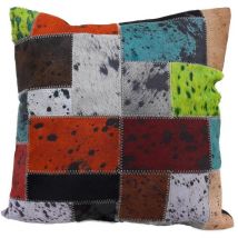 Unamourdetapis - Coussin fait à la main en peau de vache 45x45 multicolore nielda