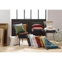 Coussin capitonné 5 points avec pompons 'Gaïa' 40 x 40 cm 'Gaze de Coton' - Couleur: Gaïa Terracotta