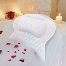 Coussin de Bain - Luxe Ergonomique - Oreiller de Baignoire avec 6 Ventouses Antidérapantes - Doux 3D Air Maille - Soutien pour Tête Cou et Dos