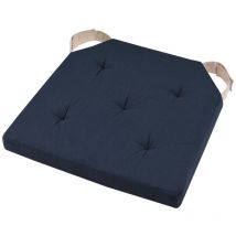 Coussin de chaise réversible bleu marine et lin en coton 38 cm