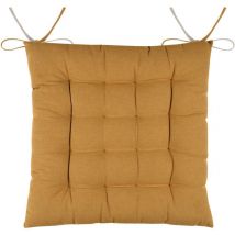 Stof - Coussin de chaise bicolore réversible en coton curry et lin