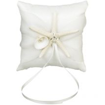 Coussin de mariage en coquillage avec rubans en satin, 10 x 10 cm (blanc)