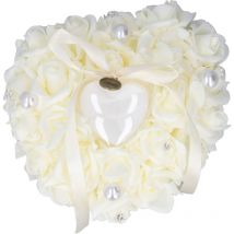Feiyue - Coussin de mariage en forme de cœur avec fleurs roses, boîte à oreiller, résistance à la décoloration, étui à bijoux de mariage romantique