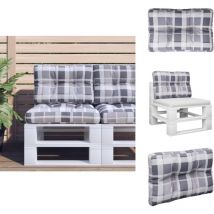 Coussin de palette motif à carreaux gris 60x40x12 cm tissu - Coussin Exterieur - Coussin Jardin - Coussin Terrasse - Coussin Design - Coussin Gris