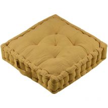 Coussin de sol en coton et gaze de coton moutarde 44 cm