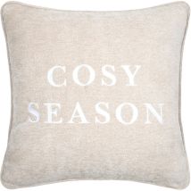 Coussin Décoratif Avec Message Brodé "cosy Season" Beige 45x45 Cm
