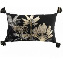 Coussin déhoussable - Palmiers et perroquets - noir et or métallisé