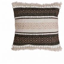 Coussin carré déhoussable - Naturel, Noir & Blanc avec fils métallisés
