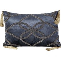 Coussin en Velours Bleu Nuit avec Strass et Pompons