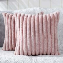 Coussin et housse de coussin Lot de 2 45 x 45 cm housses de coussin décoratives en peluche en fausse fourrure Fuzzy rayé doux taie d'oreiller housses
