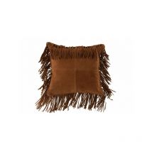 Coussin Franges Carre Cuir Cognac - L 42 x l 41 x H 0,8 cm