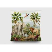 Coussin - Les animaux de la jungle elephant, lion, perroquet - en couleur - 40x40 cm