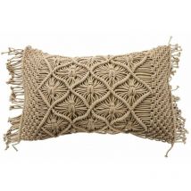Macrame - Coussin macramé en coton tressé rose nude 30x50