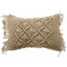 Macrame - Coussin macramé en coton tressé rose nude 40x60