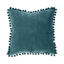 Coussin à Pompons 'Jao' 40x40cm Bleu Canard