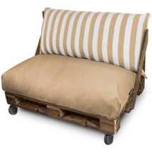 Happers - Coussin pour palette Toldotex Beige Set: Siège 120x80x20 (uni) + Dossier 120x45x25 (rayé) Beige