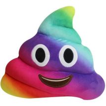 Coussin Smiley Arc en Ciel en Forme de Crotte - Oreiller doux rond en peluche jaune rose - Jouet décoration émoticon visage yeux sourire (Smile poo