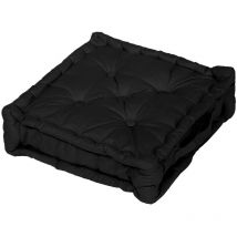 Coussin tapissier en coton 50x50x10 cm panama noir, par Soleil d'Ocre