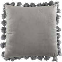 Coussin uni bleu clair à pompons
