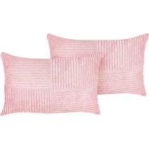 Beliani - Coussins Décoratifs Rose en Velours Côtelé 50 x 30 cm Glamour Ensemble de 2 Millet