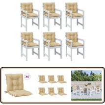 Coussins de chaise à dossier bas lot de 6 beige mélangé tissu - Coussin Chaise - Coussin Exterieur - Coussin Jardin - Coussin Salon - Coussin
