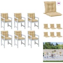 Coussins de chaise à dossier bas lot de 6 beige mélangé tissu - Coussin Chaise - Coussin Exterieur - Coussin Jardin - Coussin Salon - Coussin
