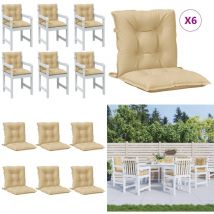 Coussins de chaise à dossier bas lot de 6 beige mélangé tissu - Coussin Chaise - Coussin Exterieur - Coussin Jardin - Coussin Salon - Coussin