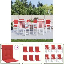 The Living Store Coussins de chaise de jardin à dossier bas lot de 6 rouge - Coussin De Chaise - Coussin D'extérieur - Coussin Décoratif - Coussin