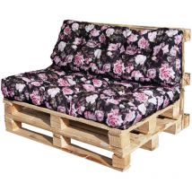 Blomster - coussins de jardin piqués sur europalettes 120x80 + 120x40 noir + roses