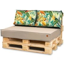 Blomster - Coussins de jardin pour europalettes 120x80 + 2 x 60x40 beige + perroquets
