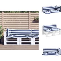 Coussins de palette lot de 3 rayures bleues/blanches - Coussin Exterieur - Coussin Patio - Coussin Jardin - Coussin Confortable - Coussin Bleu
